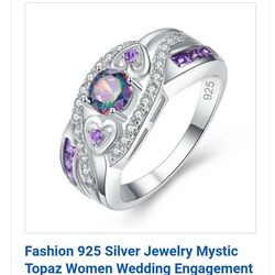 925 Sterling Silver Womans Ring With Mystic Topaz Stone Size 7&8
