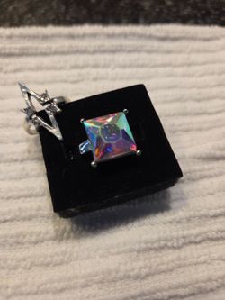 Silver Ring with Iridescent Square Stone
