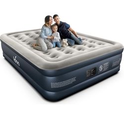 iDOO Queen Air Mattress with Built in Pump, 18 Raised Comfort Inflatable Blow up Mattress, Upgraded Four Chamber Portable Air Bed for Camping, Guests 