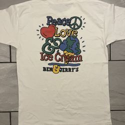 Vintage 90s Y2K Ben & Jerry’s Ice Cream Love Peace Short Sleeve T Shirt Large