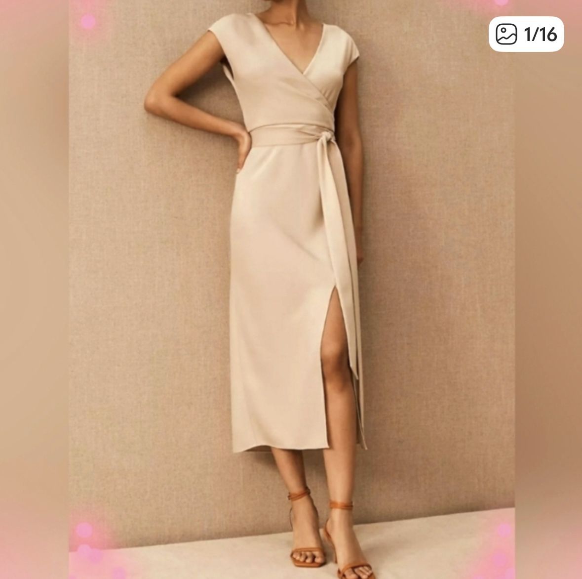 BHLDN Satin Wrap Gown — Champagne — Size M (Used Once)