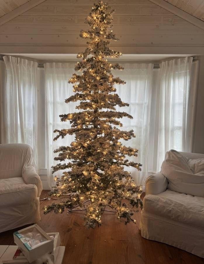 Sterling Tree Company 9-ft Pre-Lit Flocked Artificial Christmas Tree with 750 Constant White Clear Incandescent Lights
