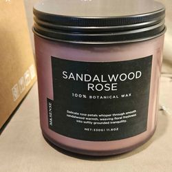 M&Sense candle 11.6oz Sandlewood Rose NEW IN BOX (will ship)