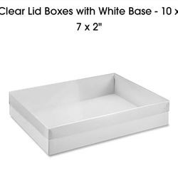 Clear Lid Boxes with White Base (10” x 7” x 2”)