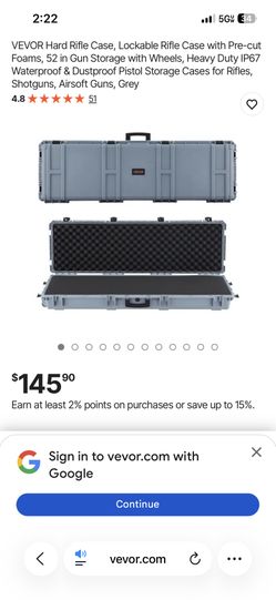 Hard Rifle Case, Lockable Rifle Case with Pre-cut Foams, 52 in Gun Storage with Wheels, Heavy Duty IP67 Waterproof & Dustproof Pistol Storage Cases fo