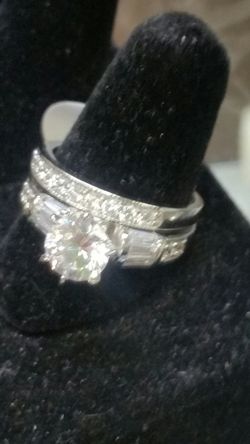 .925 sterling silver genuine with CZ diamonds 2-piece solitaire set