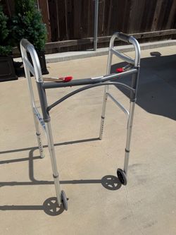 Drive Deluxe Folding Walker w/ 5” Wheels — 350 lb, Height Adjustable