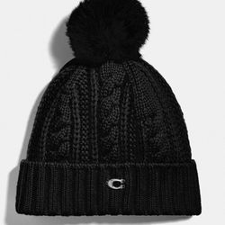 Authentic Coach Knit Hat With Shearling Pom Pom With Original Box