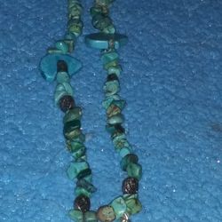 Torquoise Bear Necklace.silver.beads 