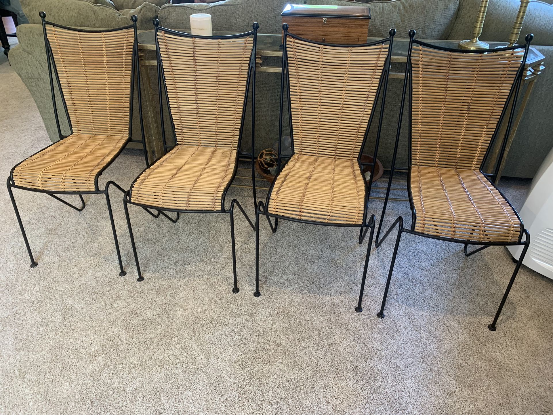 Vintage Mod Atomic Iron And Rattan Chairs