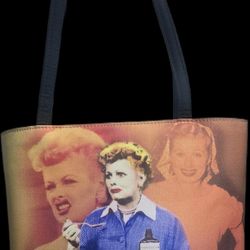 Vintage I Love Lucy Double Handle Tote Bag 9.75”x 9.5” Novelty Gingham Print