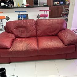 Set Of 3 Red  Leather Couches