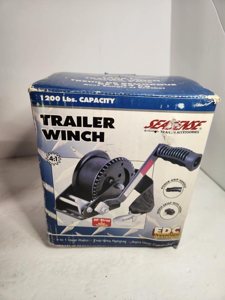 Seasense Trailer Winch New Open Box 1200 lb 20' Strap Boat Marine Car Motorcycle