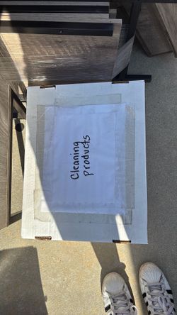 A lot of boxes of the cleaning chemicals