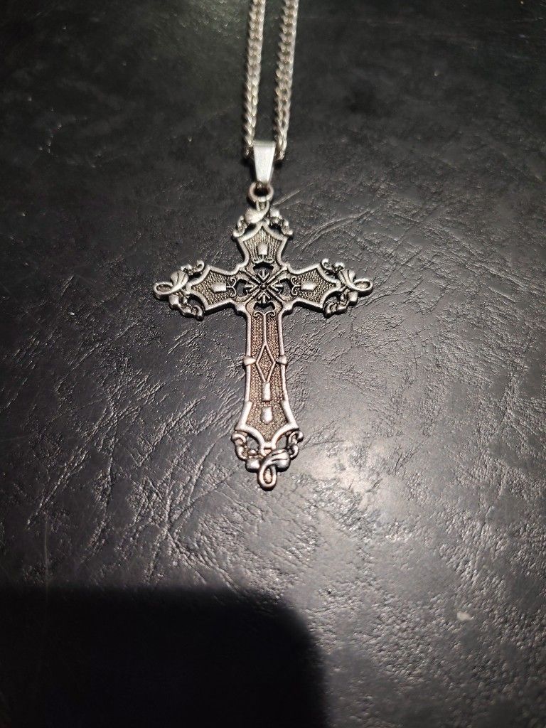 "MDH" Old English Style Cross On 22" Stainless Chain
