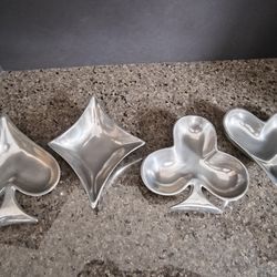 Vintage Set of IHI Metalware Playing Card Dishes - Cast Aluminum