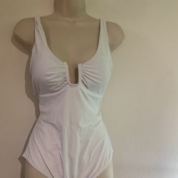 White One Piece Swimsuits Tummy Control U Wire Large