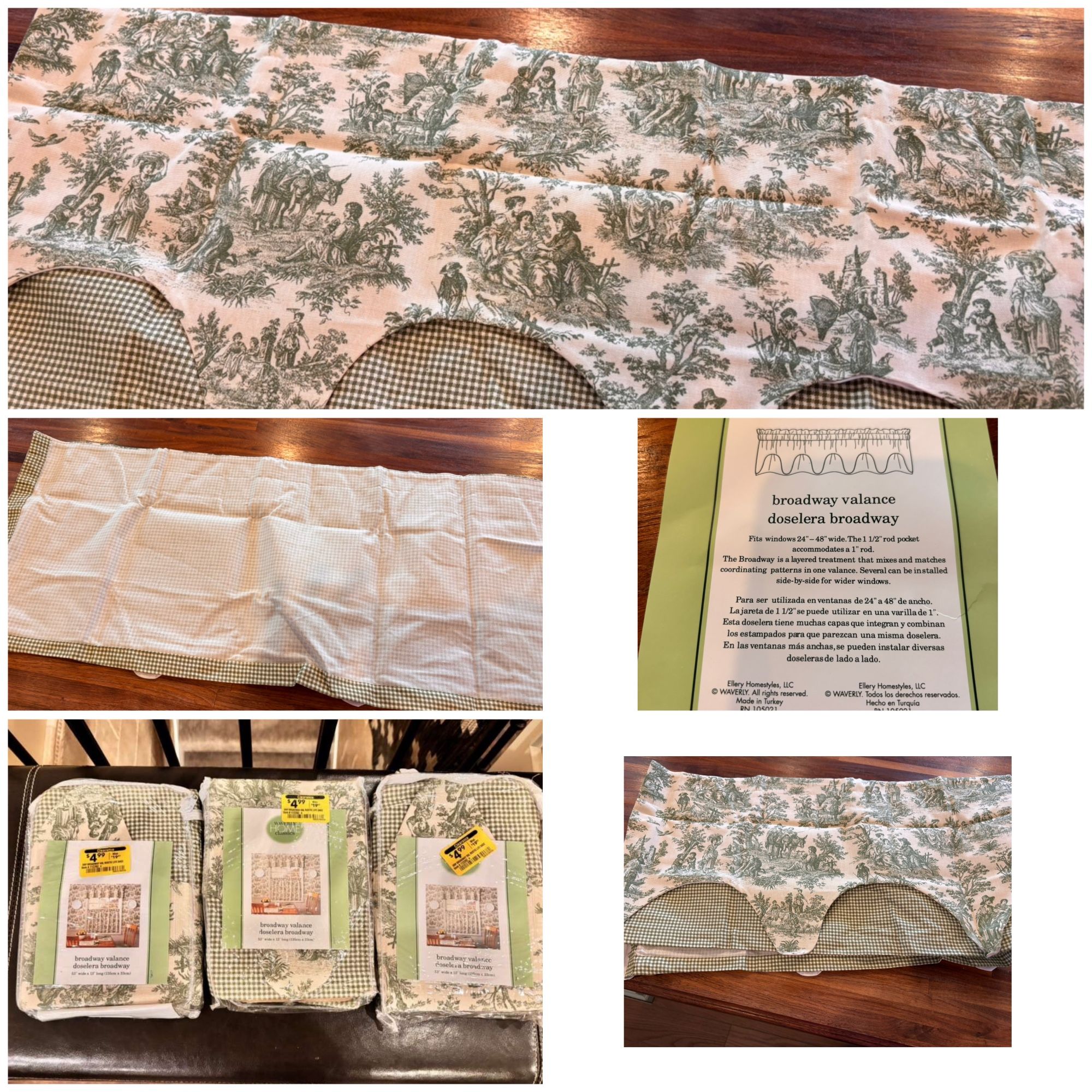 Waverly Home Green Toile Fabric Curtains/Valance. 53x13 $5 each three available