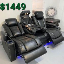Party Black Reclining Power Led Sofa 