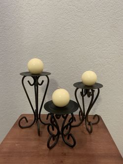 3 Metal Candle Holders (with round candles)