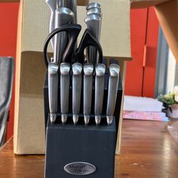 Marco Almond® Knife Set with Block KYA28, 14 Pieces Stainless