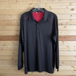 Adidas Climalite Men’s Dark Gray Red Trim Long Sleeve Activewear Shirt Size M