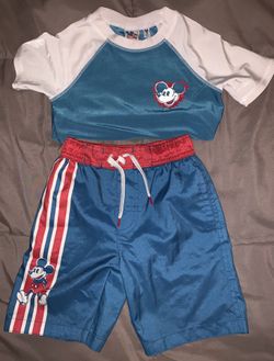 EUC, Junk Food Brand, Mickey Mouse Bathing Suit and Rash Guard