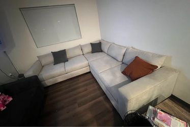 White Fabric L-Shaped Sectional Sofa