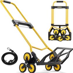 Heavy-duty 300LB capacity folding stair climbing trolley, with telescopic handle and silent wheels, with elastic rope for stair climbing trolley, with