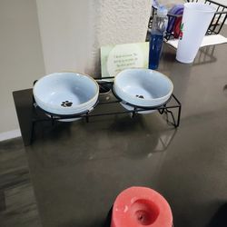 Small Dog Bowls.. Porcelain..With Stand