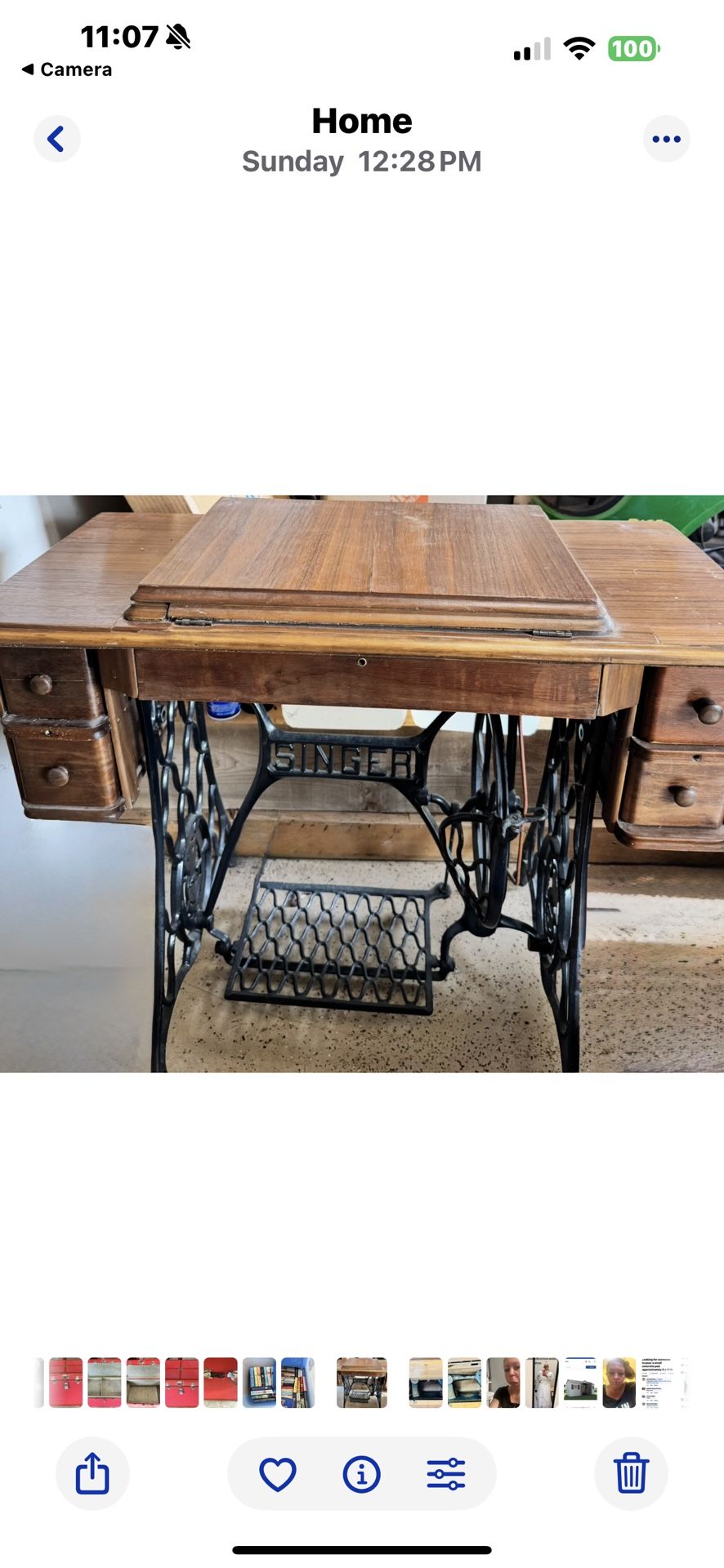 Singer Sewing Machine. Machine and Sewing Table Together! Machine Not Tested. Table is a Beauty