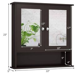 Tangkula Bathroom Cabinet Wall Mounted with Double Mirror Doors, Wood Hanging Cabinet with Doors and
