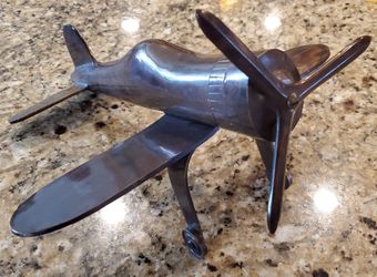 Vintage Heavy Brass WWII Spitfire Fighter Jet Plane Sculpture Made in India