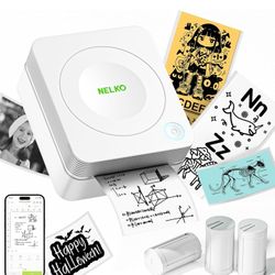 Mini Printer Bluetooth Portable Sticker Maker with 3 Rolls Paper