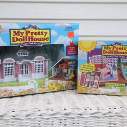 My Pretty Dollhouse Pretty Pink Palace-New in Box! Vintage Polly Pocket (2 Stories, Furniture, People & Animals) Example Shown Out Of Box