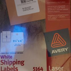 Avery 5164 White Laser Shipping Labels 3-1/3" x 4" 600 Labels 100 Sheets NOS