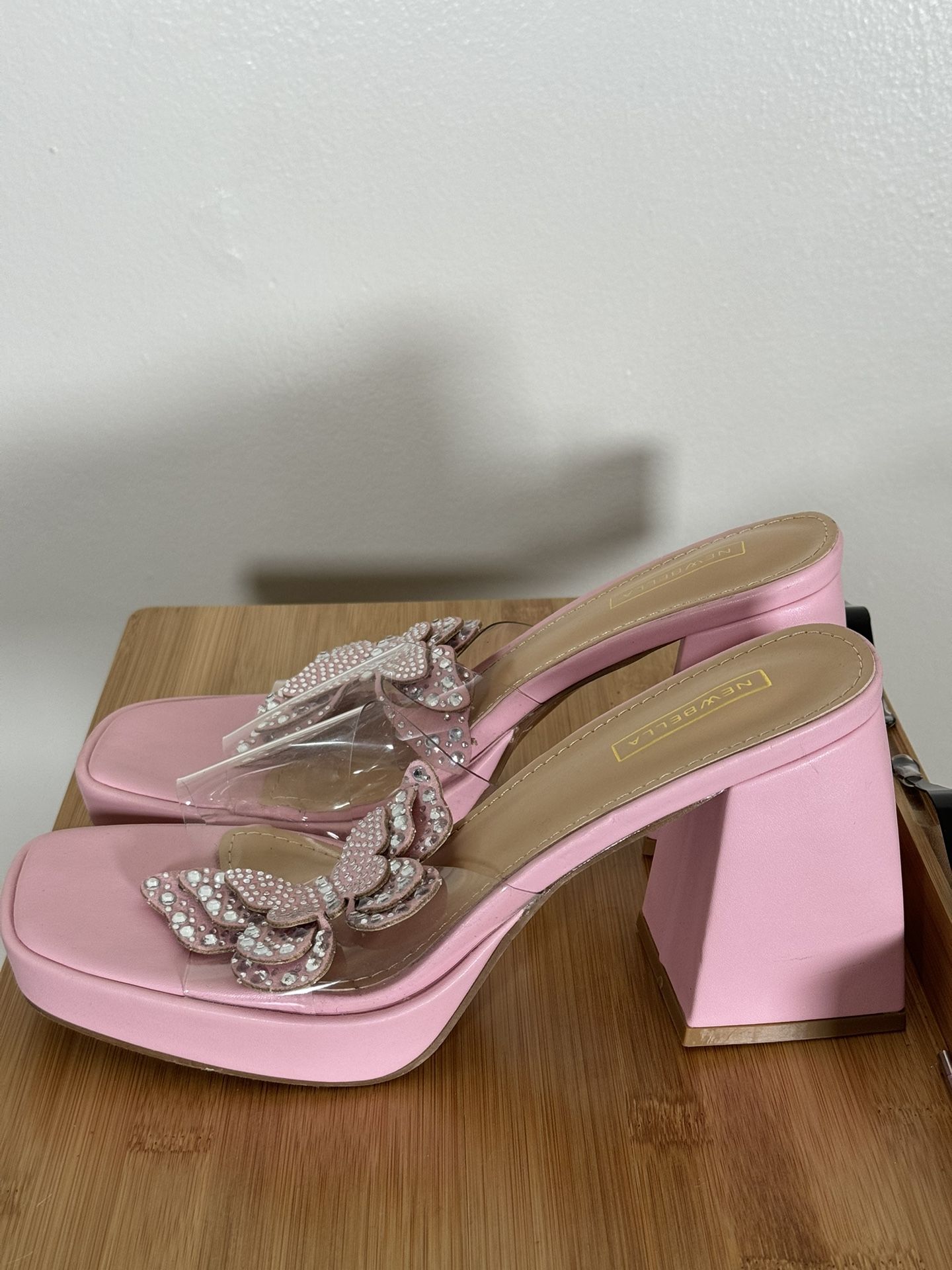 Pink Barbie Sandals With Rhinestone Butterfly