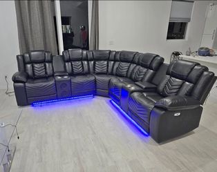 Sectional Sofa new with speakers led lights leather