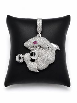 925 Sterling Silver 3.90CT MOISSANITE Iced Out Bodybuilder Shark Men’s Pendant
