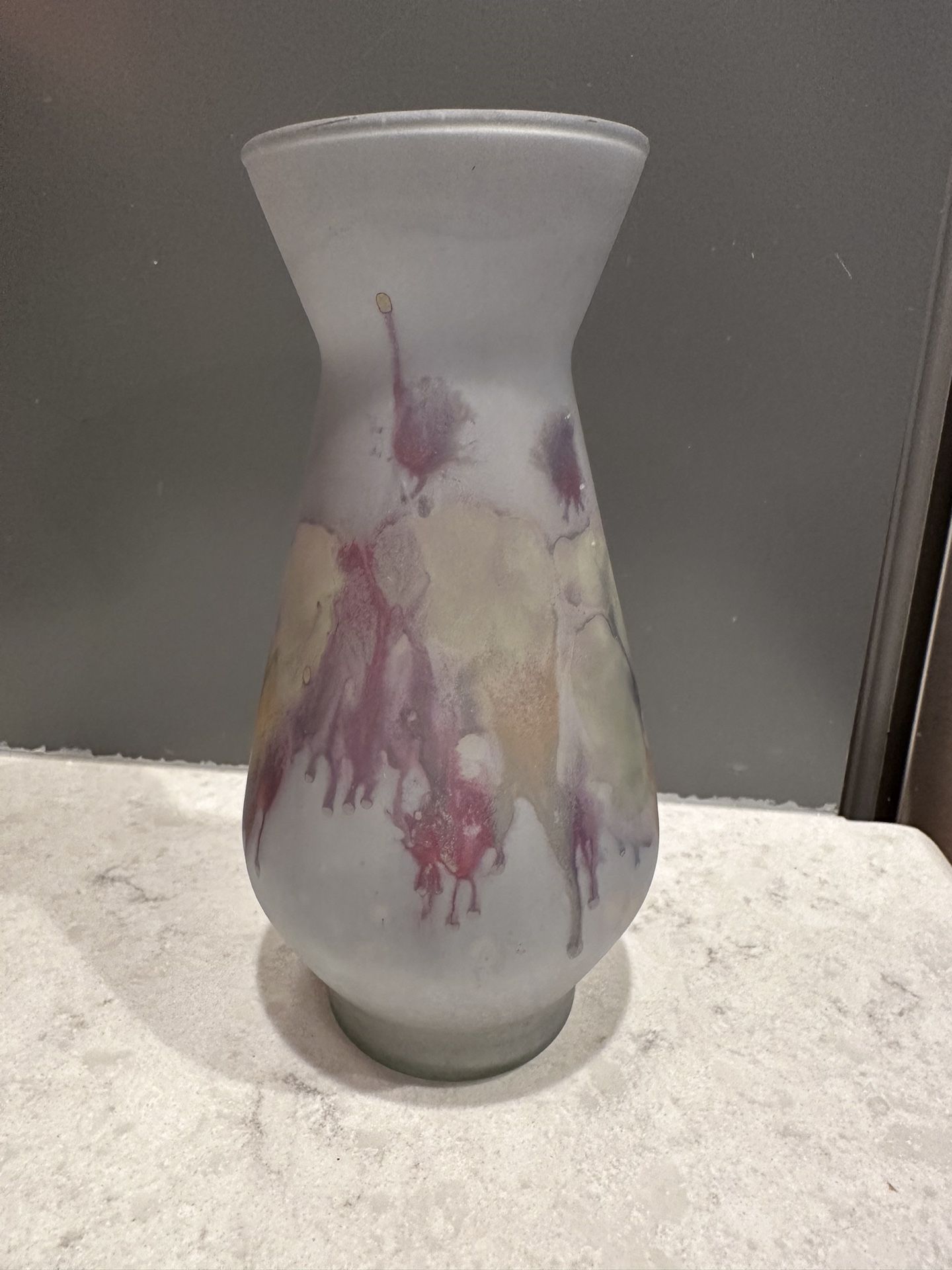 Vintage Israeli Painted Glass Vase 7 1/2" Tall