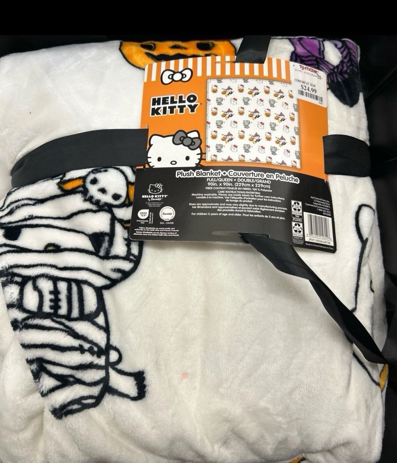 Hello Kitty Halloween Plush Blanket Full/Queen 90x90” Ghost Witch Pumpkin Mummy