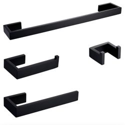 Modern Matte Black Bathroom Hardware 4 Piece Set