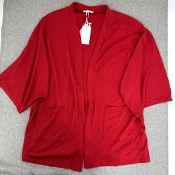 Grace Karin Red Open Cardigan Half Sleeves Pockets XL Simple & Stylish‎