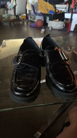 Marc Fisher Black Patent Platform Loafers with Buckle