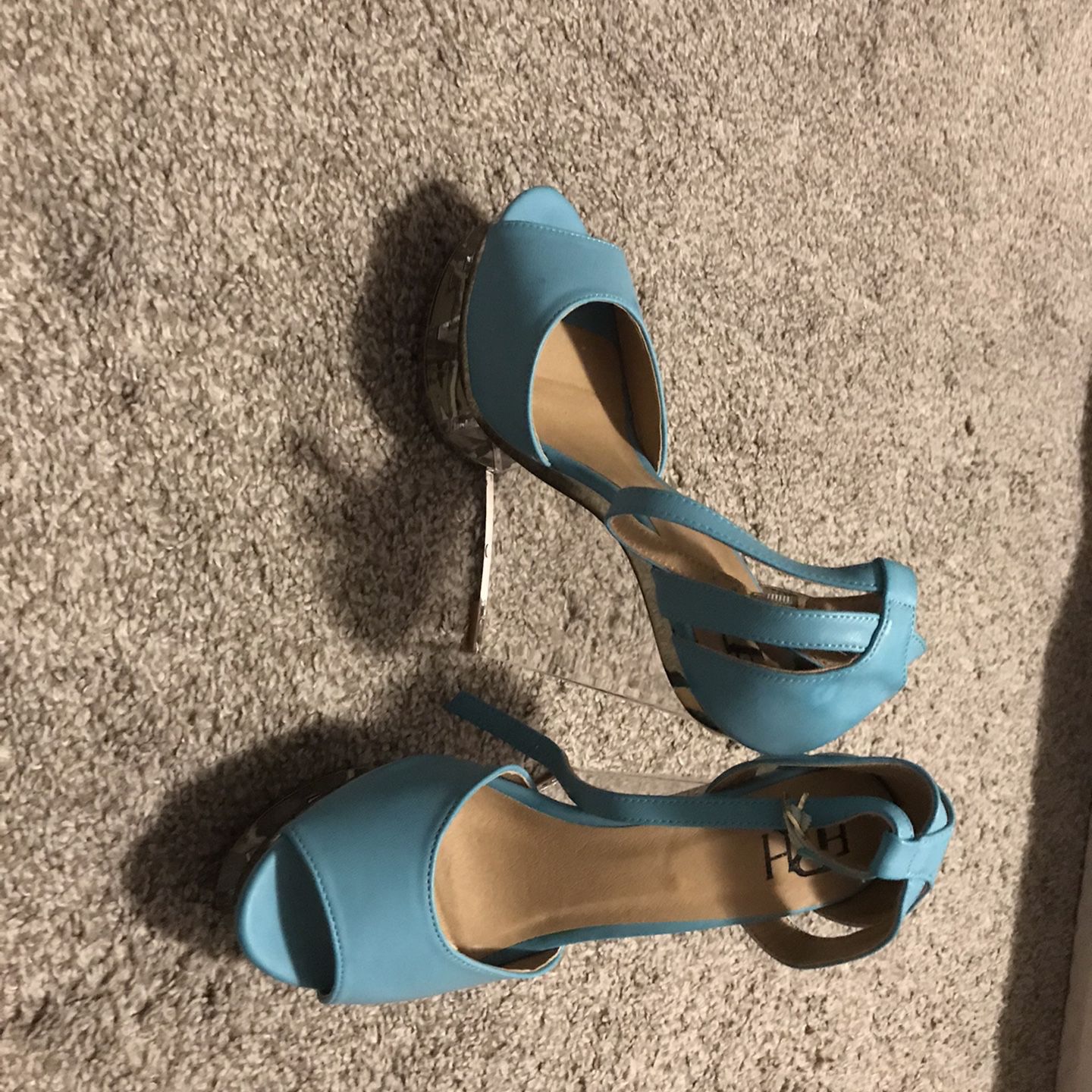 Brand New Light Blue Heels With Clear Wedges
