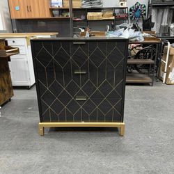 3 Drawer Dresser for Bedroom, Modern Wood Chest of Drawers with Gold Trim, Accent Dresser Storage Tower, Black Organizer Cabinet for Closet, Living Ro