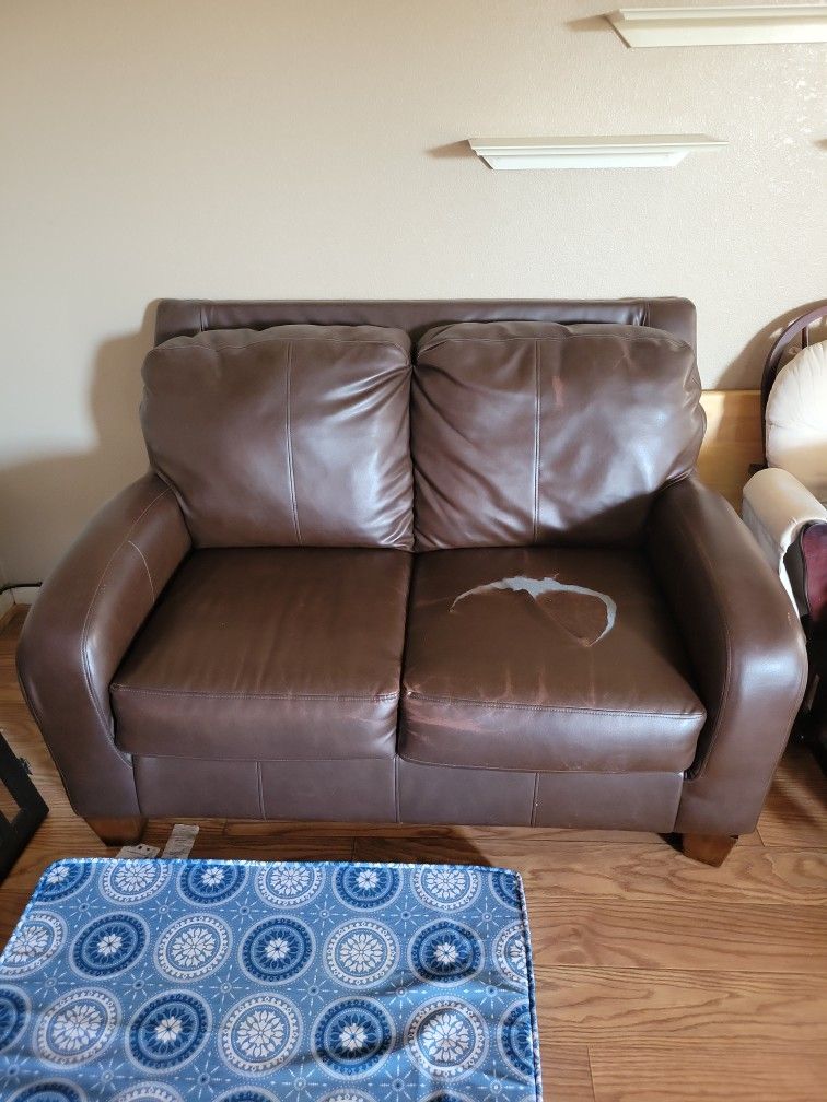 Love Seat Couch With Rip On One Of The Seat Cushion