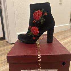 Liliana Velvet Embroidered Rose Booties