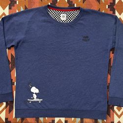 Vans x Peanuts Crewneck Sweatshirt Blue Snoopy Skateboarding Blue Women's XL