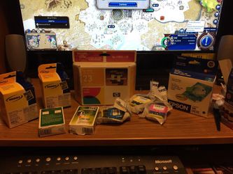 Huge stack of printer fax machine ink cartridges all sealed hp epson etc